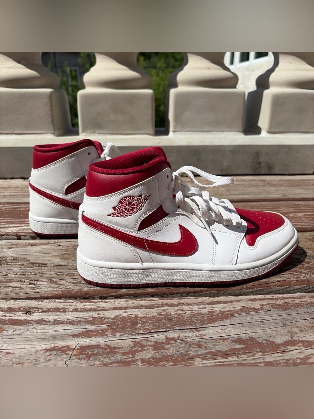 Jordan Mid-Top Sneakers in White and Red
